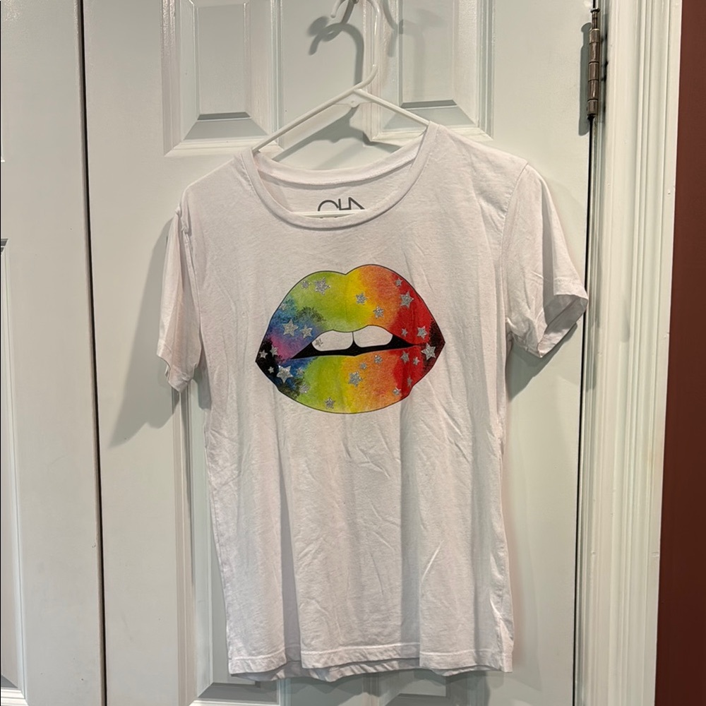 Chaser White Tee with Rainbow Lips Design